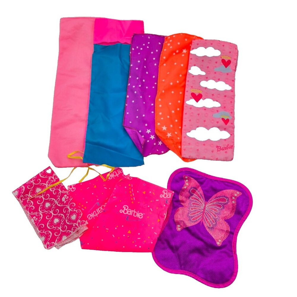 Barbie Fashion Dolls Sleeping Bag Blanket Lot Of 8 Doll Pink Purple Orange Blue